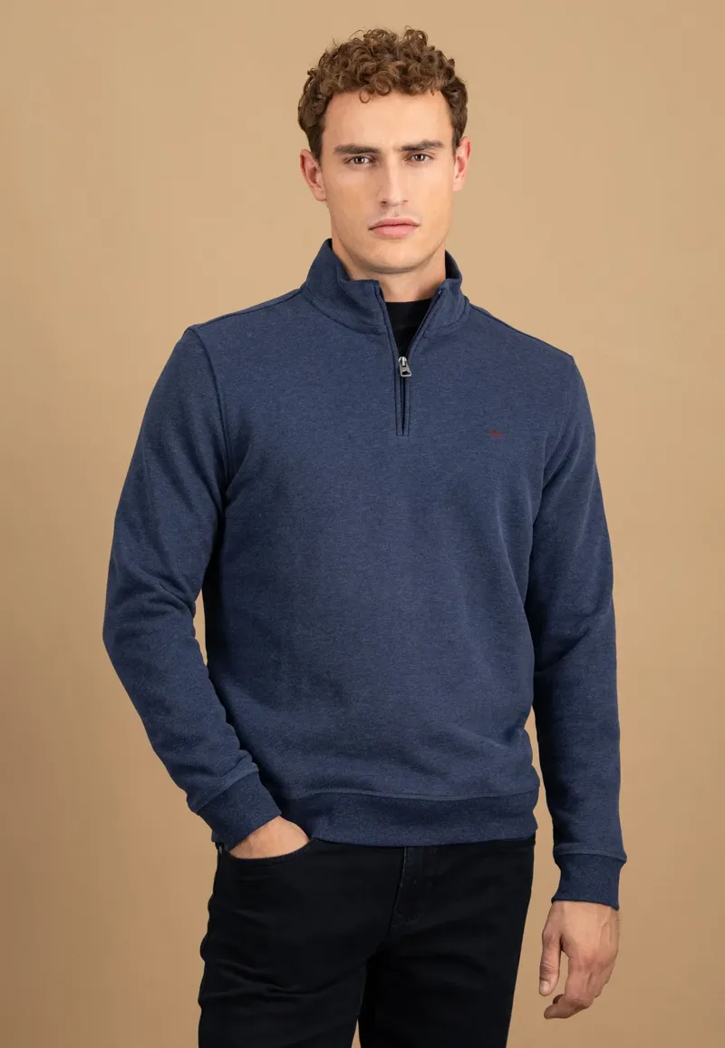 Fynch-Hatton Troyer Zip Sweat Cotton Sweatshirt in Midnight-2