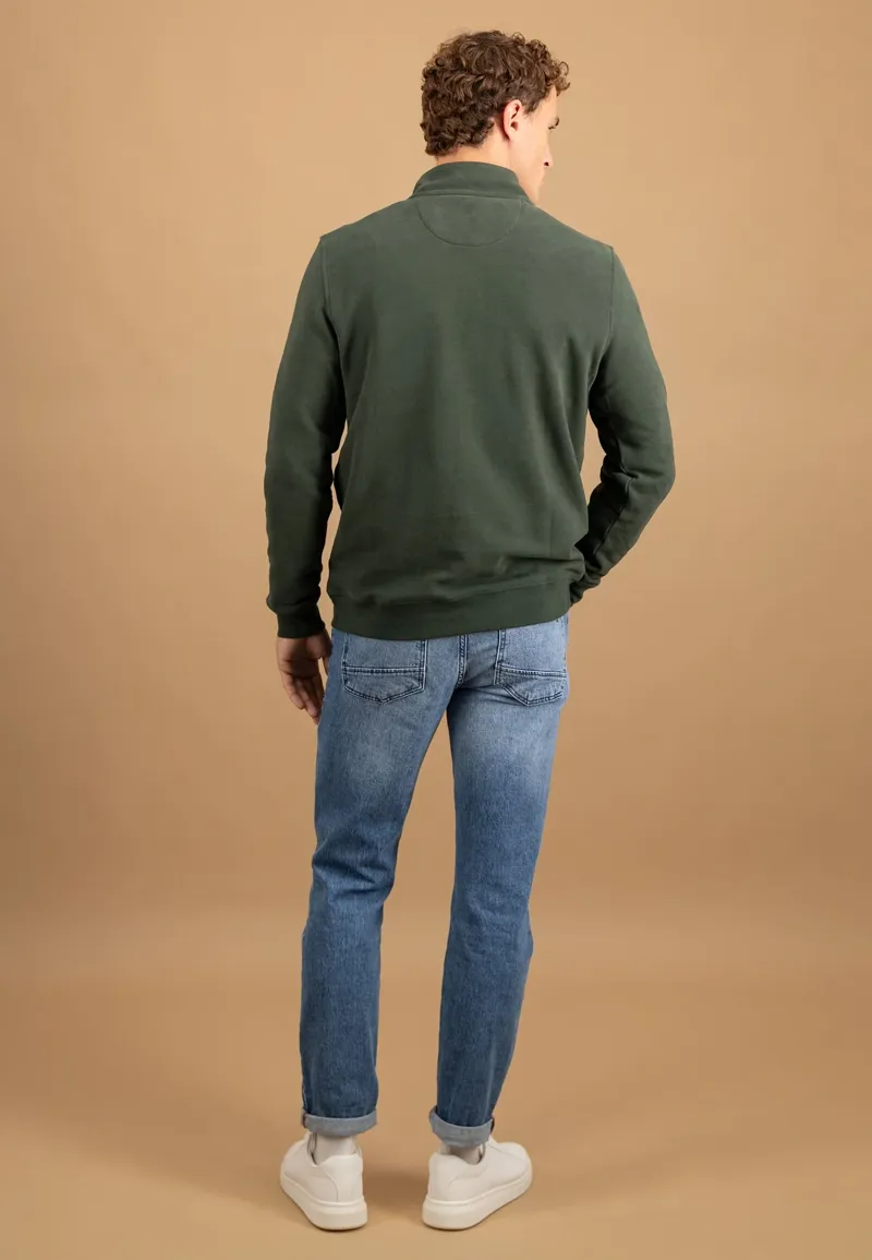 Fynch-Hatton Troyer Zip Sweat Cotton Sweatshirt in Dark Ivy-4