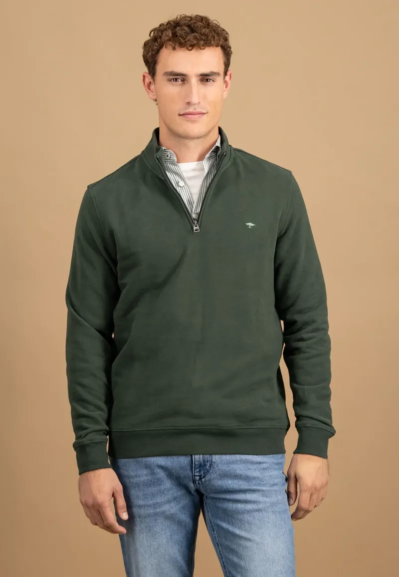 Fynch-Hatton Troyer Zip Sweat Cotton Sweatshirt in Dark Ivy-2