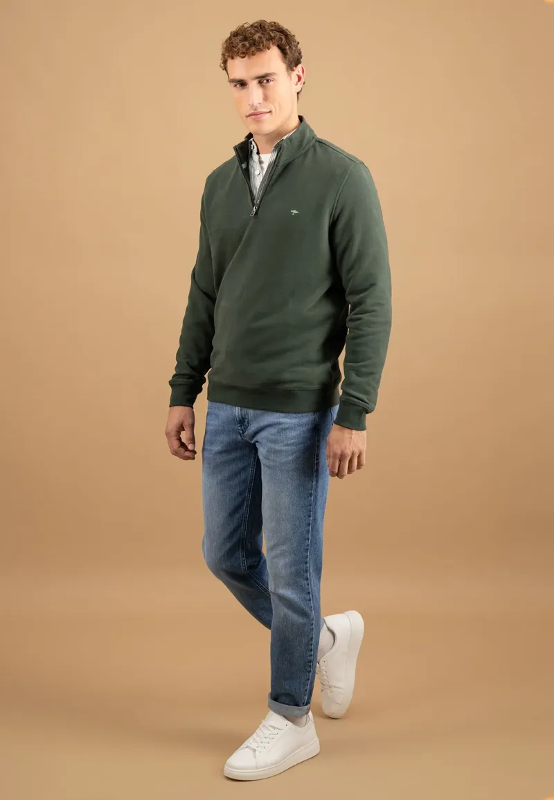 Fynch-Hatton Troyer Zip Sweat Cotton Sweatshirt in Dark Ivy-5