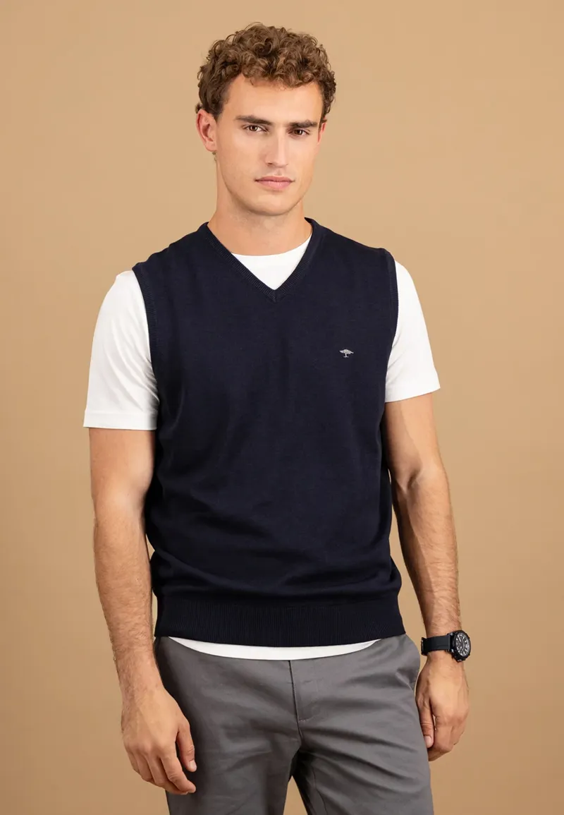Fynch-Hatton Superfine Cotton V-Neck Slipover in Navy-3