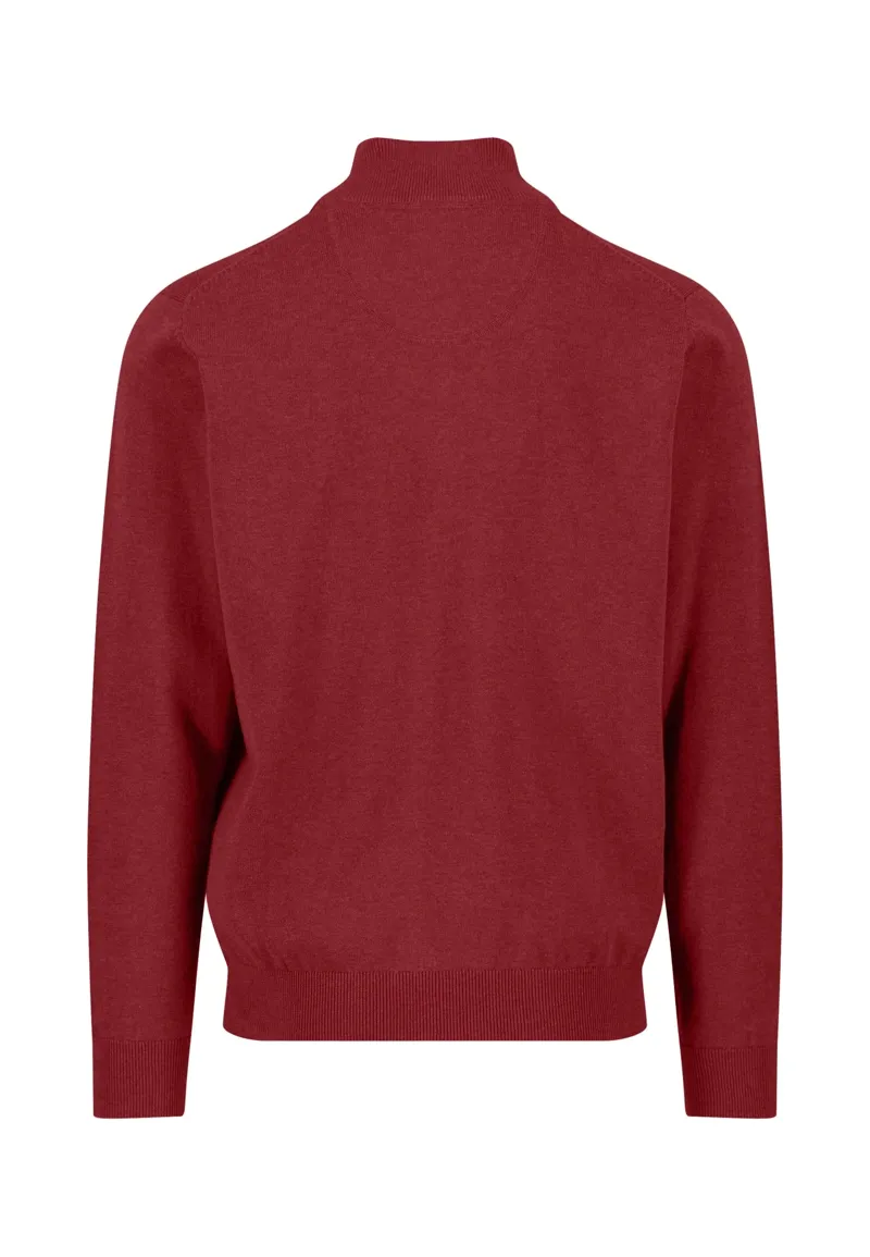 Fynch-Hatton Superfine Troyer-Zip Cotton Stand-Up Collar in Garnet Red-1