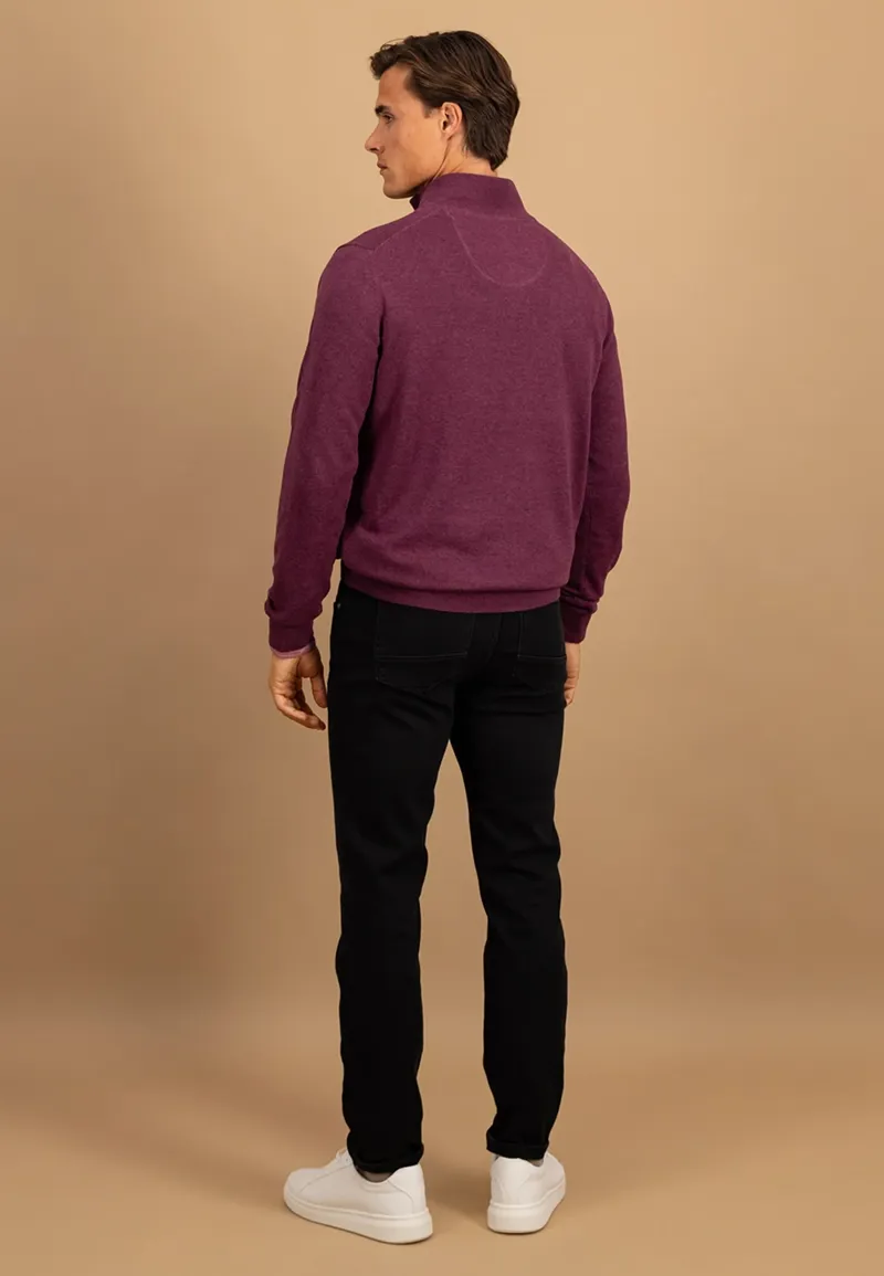 Fynch-Hatton Superfine Troyer-Zip Cotton Stand-Up Collar in Berry-4