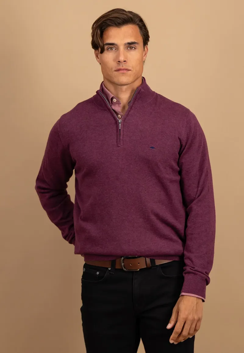 Fynch-Hatton Superfine Troyer-Zip Cotton Stand-Up Collar in Berry-2