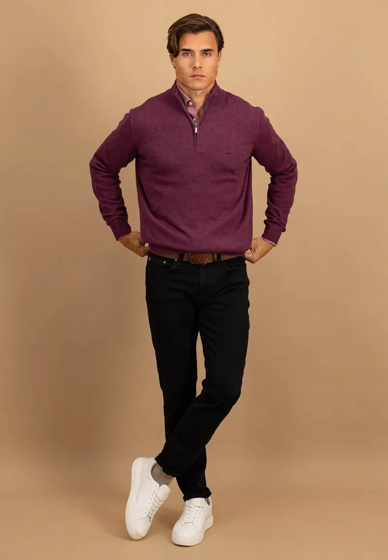Fynch-Hatton Superfine Troyer-Zip Cotton Stand-Up Collar in Berry-5