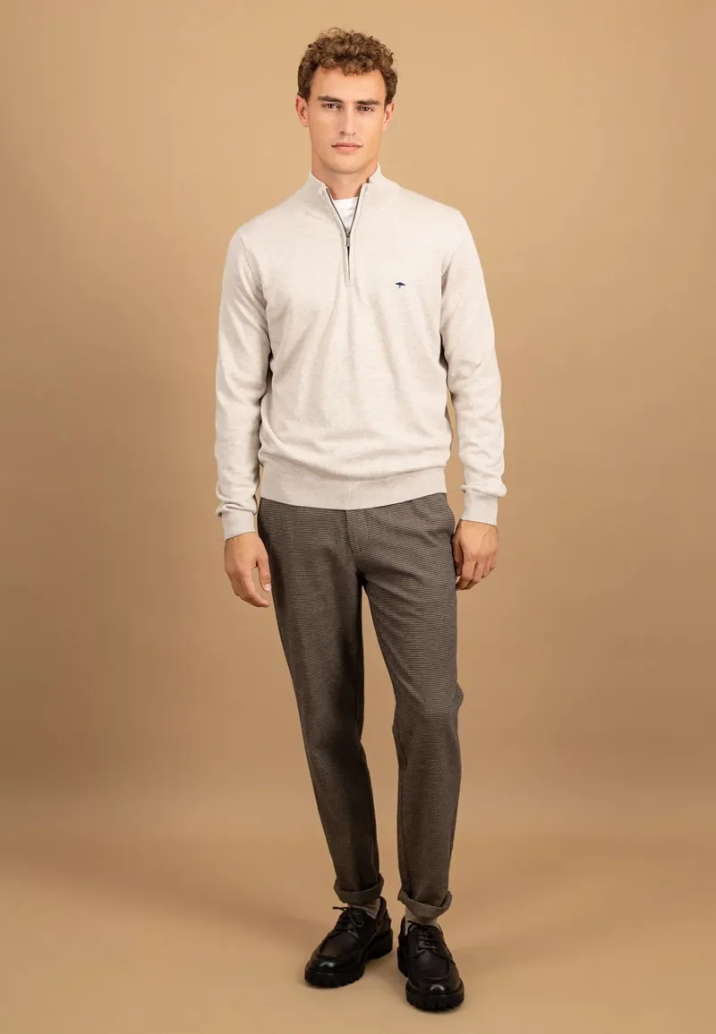 Fynch-Hatton Superfine Troyer-Zip Cotton Stand-Up Collar in Winter White-3