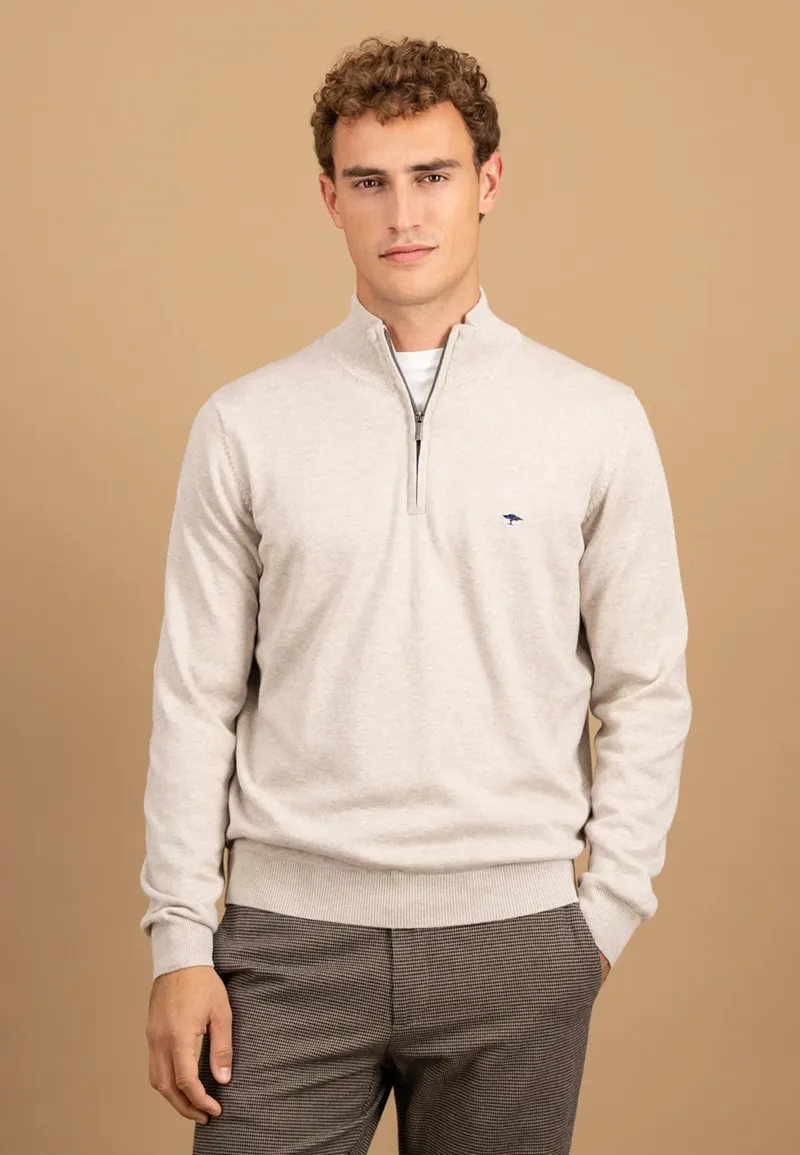 Fynch-Hatton Superfine Troyer-Zip Cotton Stand-Up Collar in Winter White-2