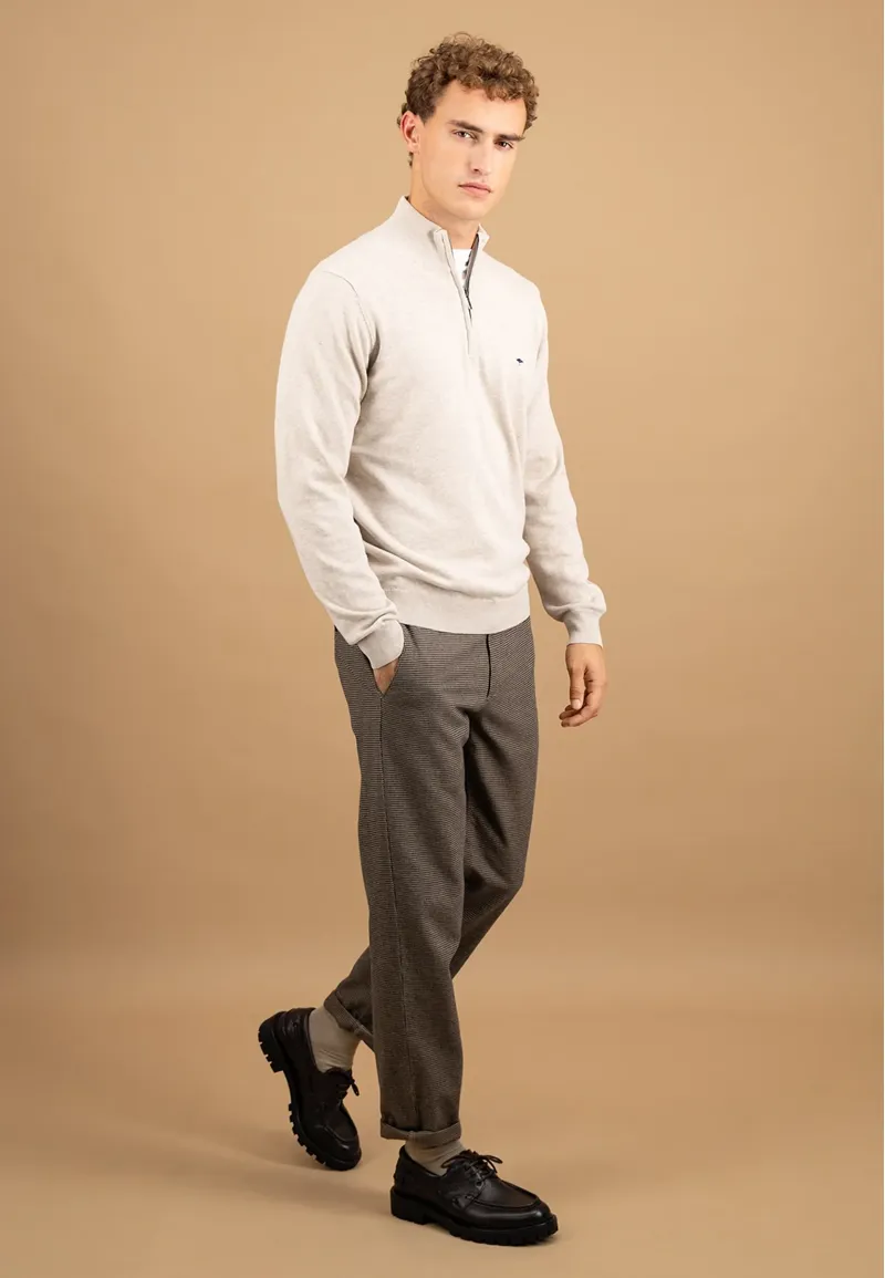 Fynch-Hatton Superfine Troyer-Zip Cotton Stand-Up Collar in Winter White-5