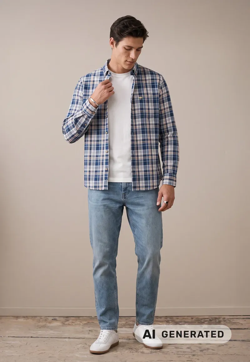 Fynch-Hatton Twill Check Shirt in Navy-2