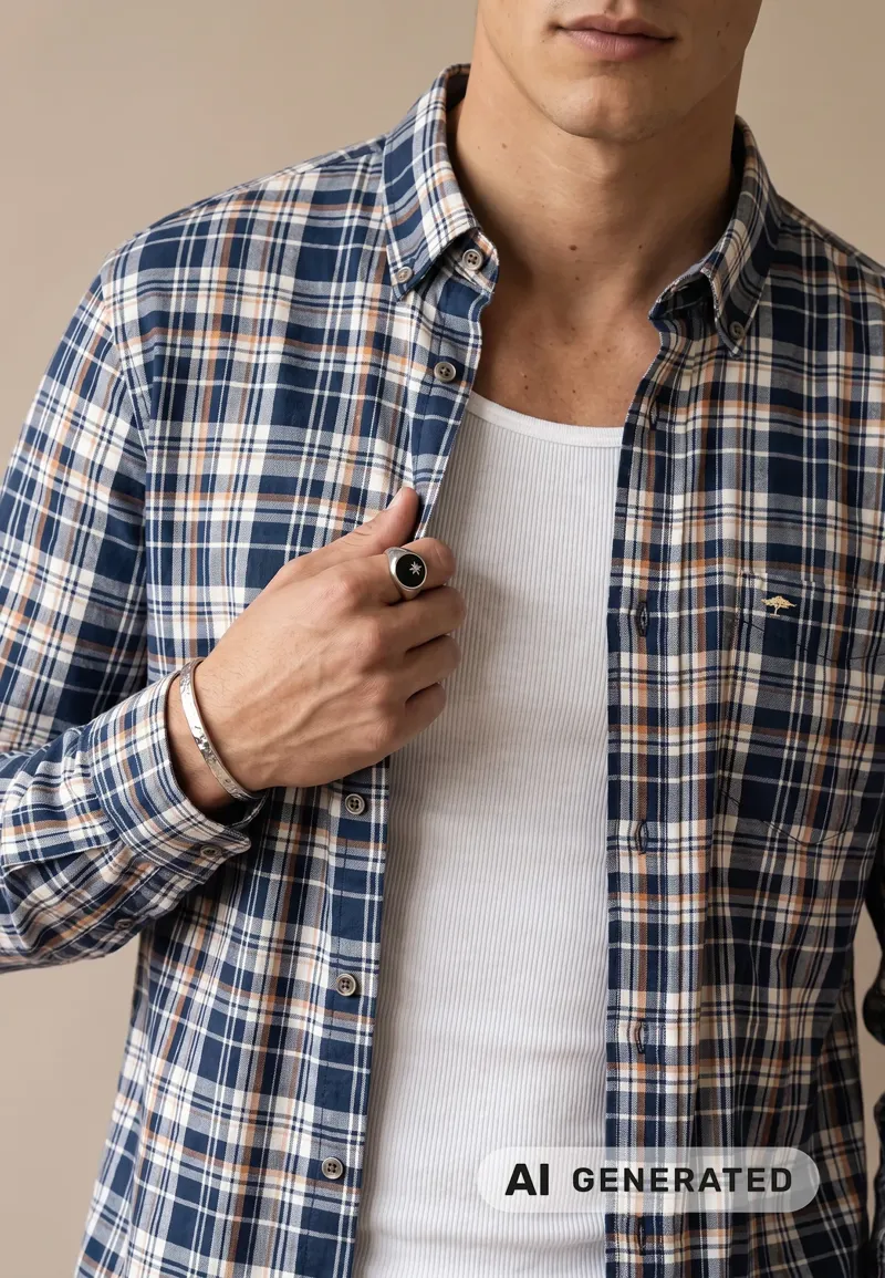 Fynch-Hatton Twill Check Shirt in Navy-4