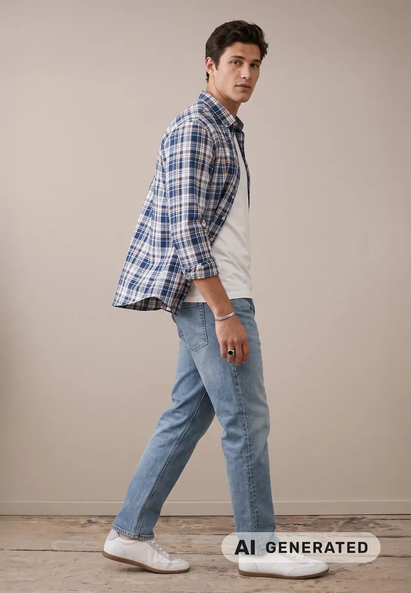 Fynch-Hatton Twill Check Shirt in Navy-3