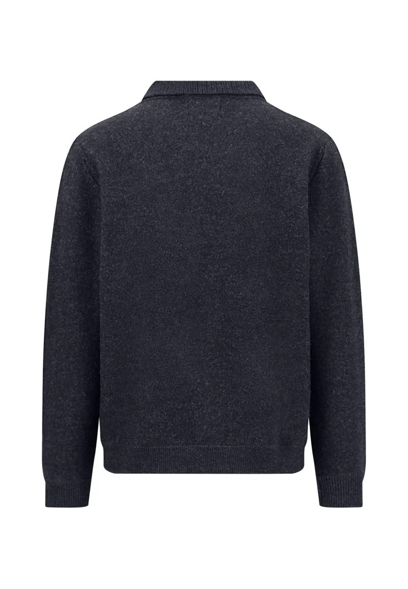 Fynch-Hatton Zip Boiled Wool Cardigan in Navy-1