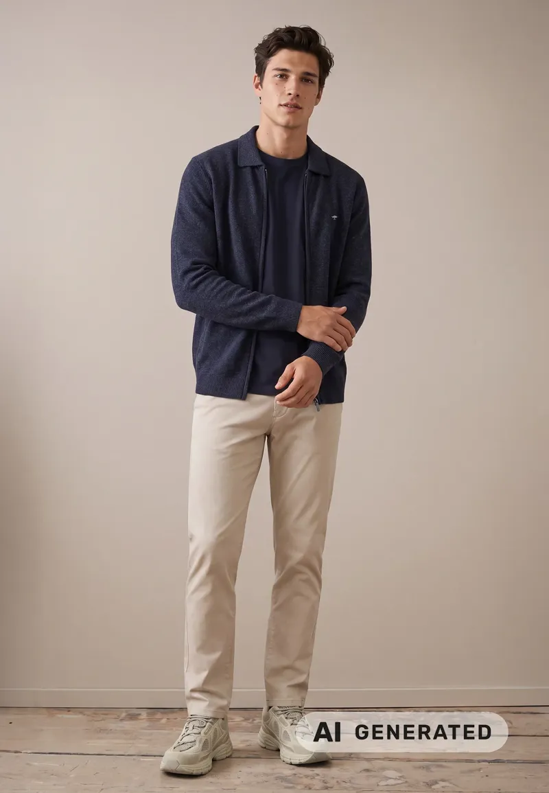 Fynch-Hatton Zip Boiled Wool Cardigan in Navy-2