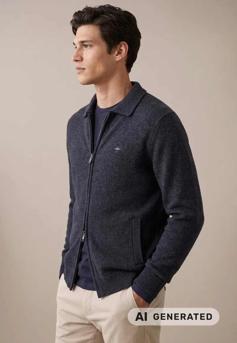 Fynch-Hatton Zip Boiled Wool Cardigan in Navy-3