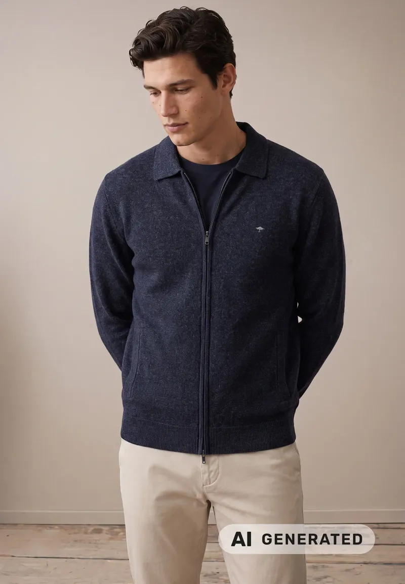 Fynch-Hatton Zip Boiled Wool Cardigan in Navy-4