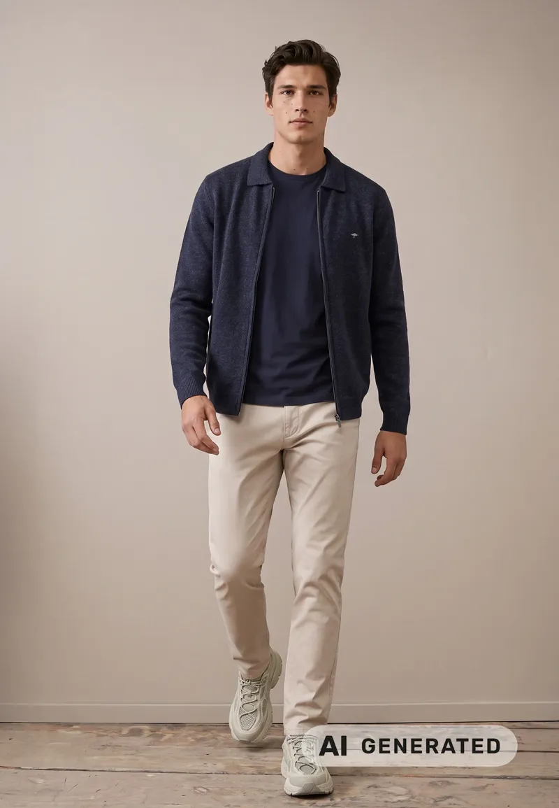 Fynch-Hatton Zip Boiled Wool Cardigan in Navy-5