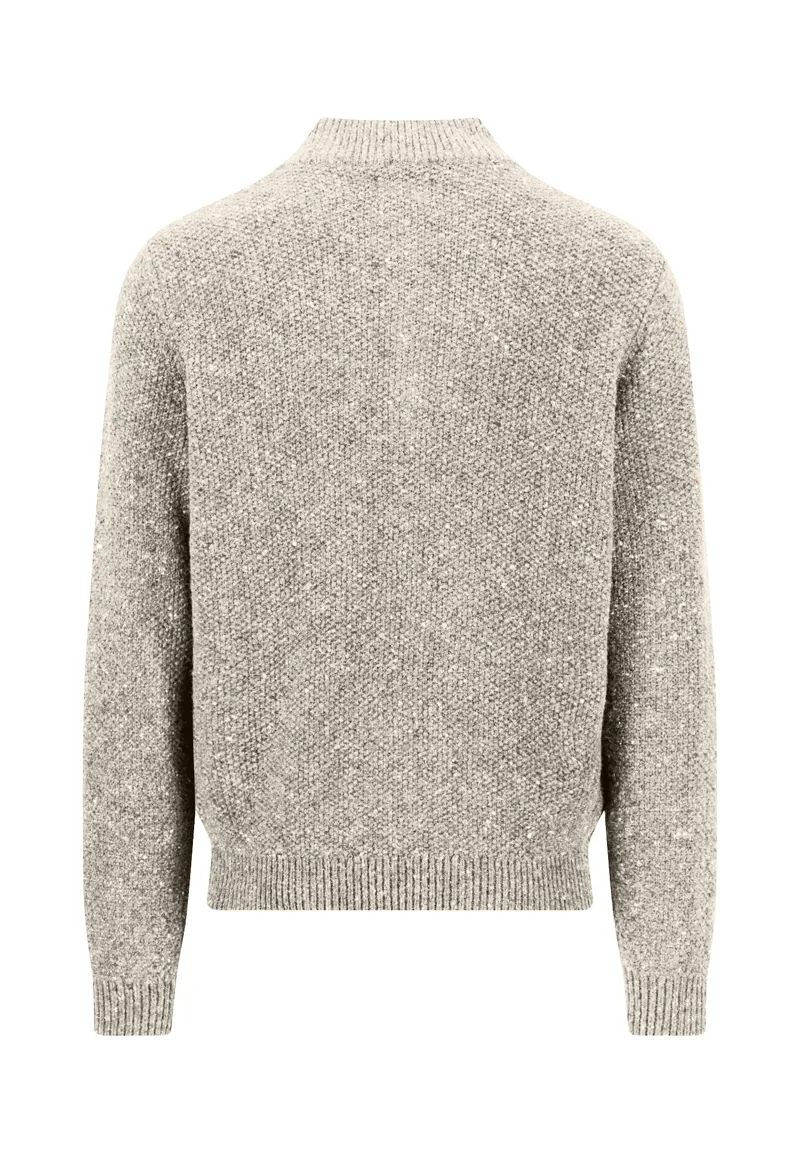 Fynch-Hatton Troyer Zip Cable Donegal Pullover in Snow White-1
