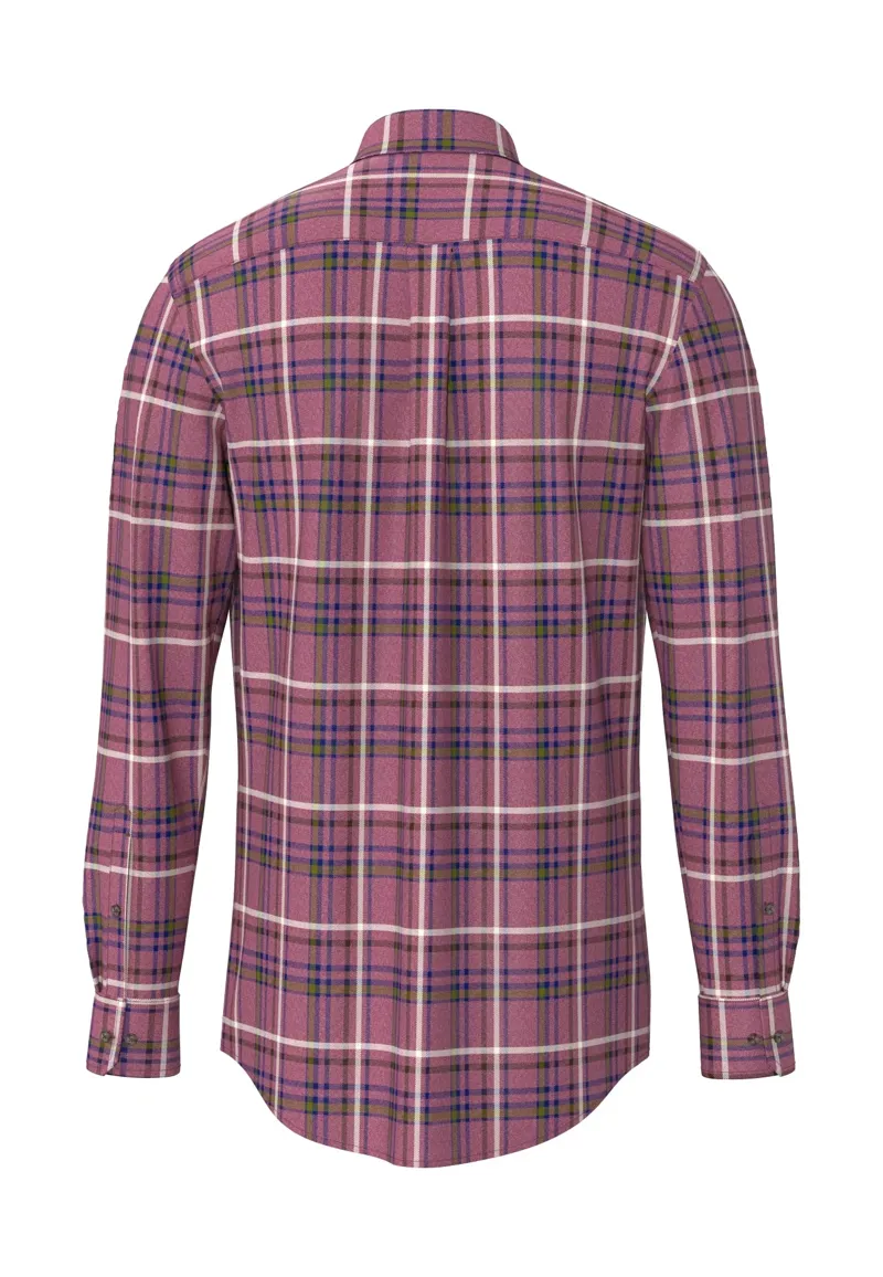Fynch-Hatton Premium Melange Check Button Down Shirt in Brick-1