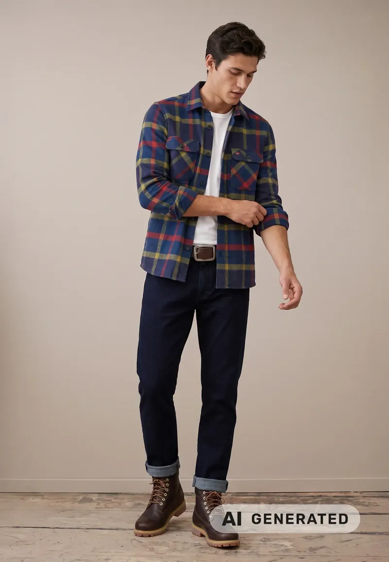Fynch-Hatton Flannel Check Overshirt in Navy-3