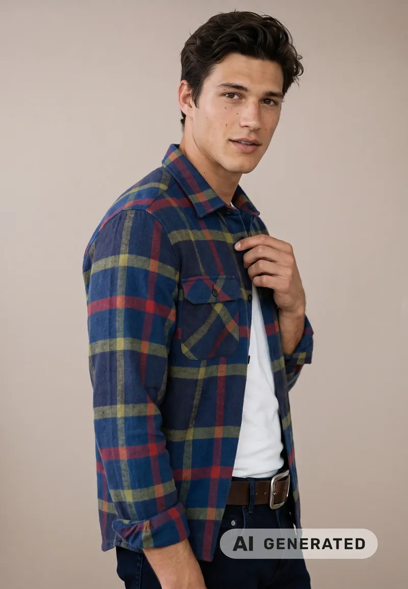 Fynch-Hatton Flannel Check Overshirt in Navy-4