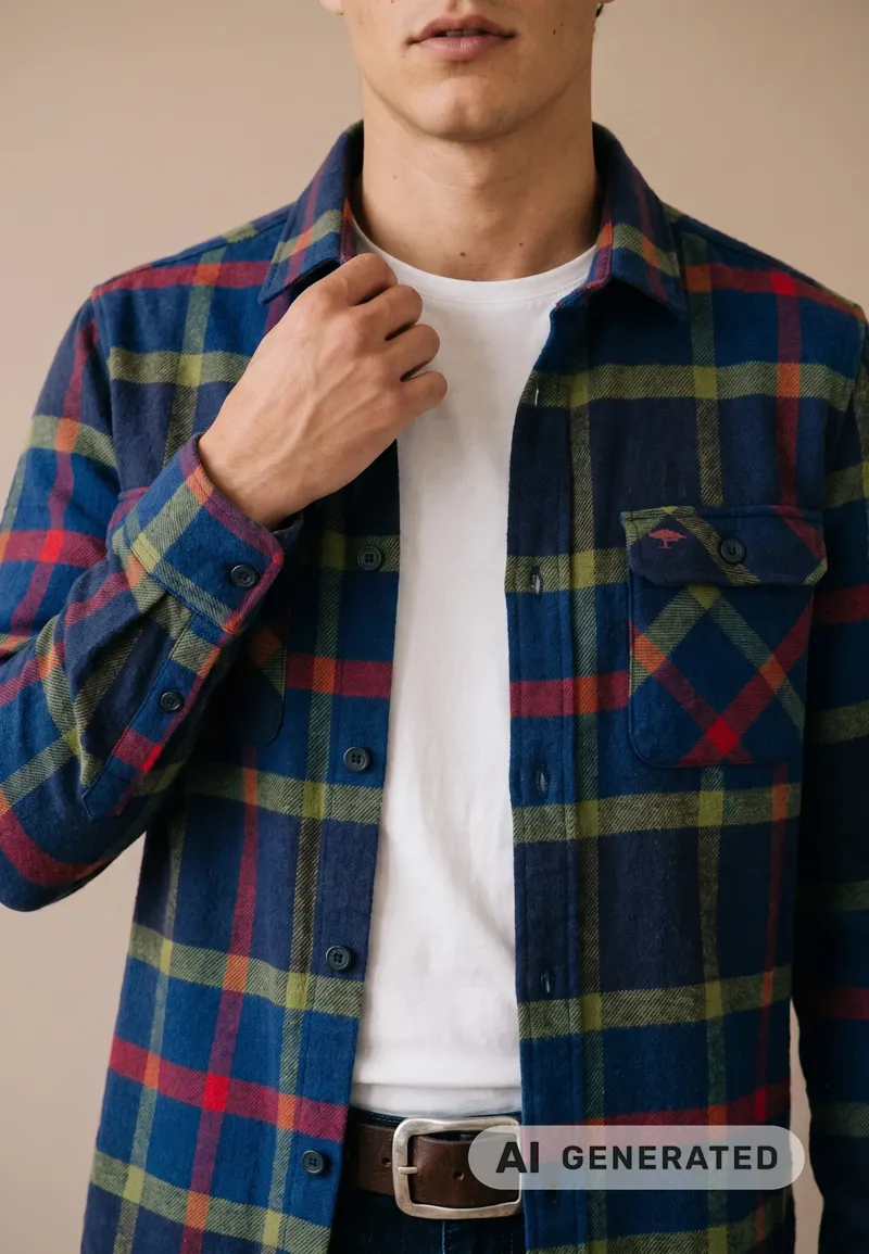 Fynch-Hatton Flannel Check Overshirt in Navy-5