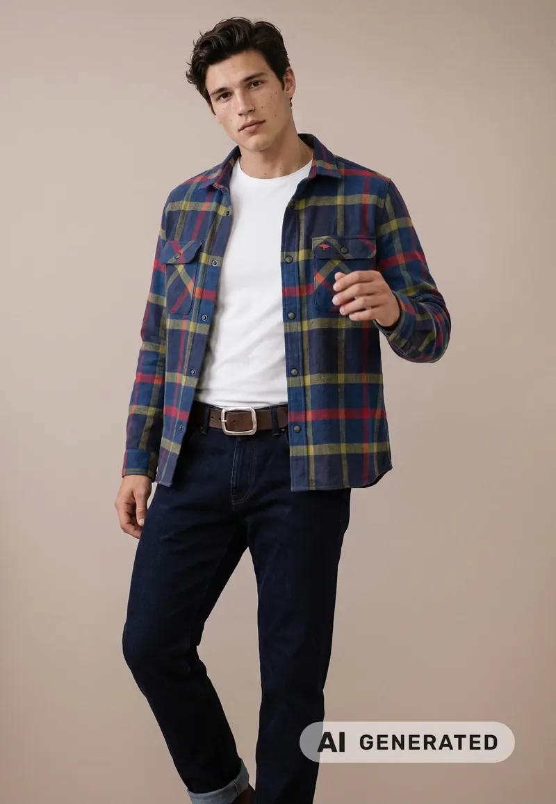 Fynch-Hatton Flannel Check Overshirt in Navy-2