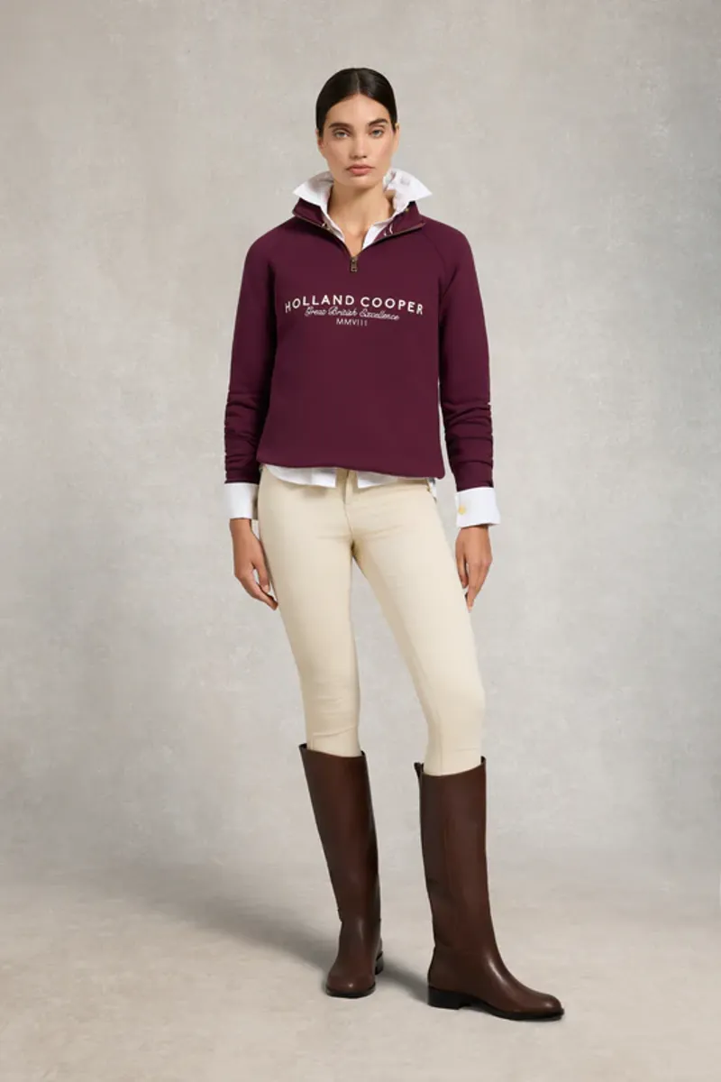 Holland Cooper Sporting Goods Zip Henley Sweatshirt in Mulberry-1