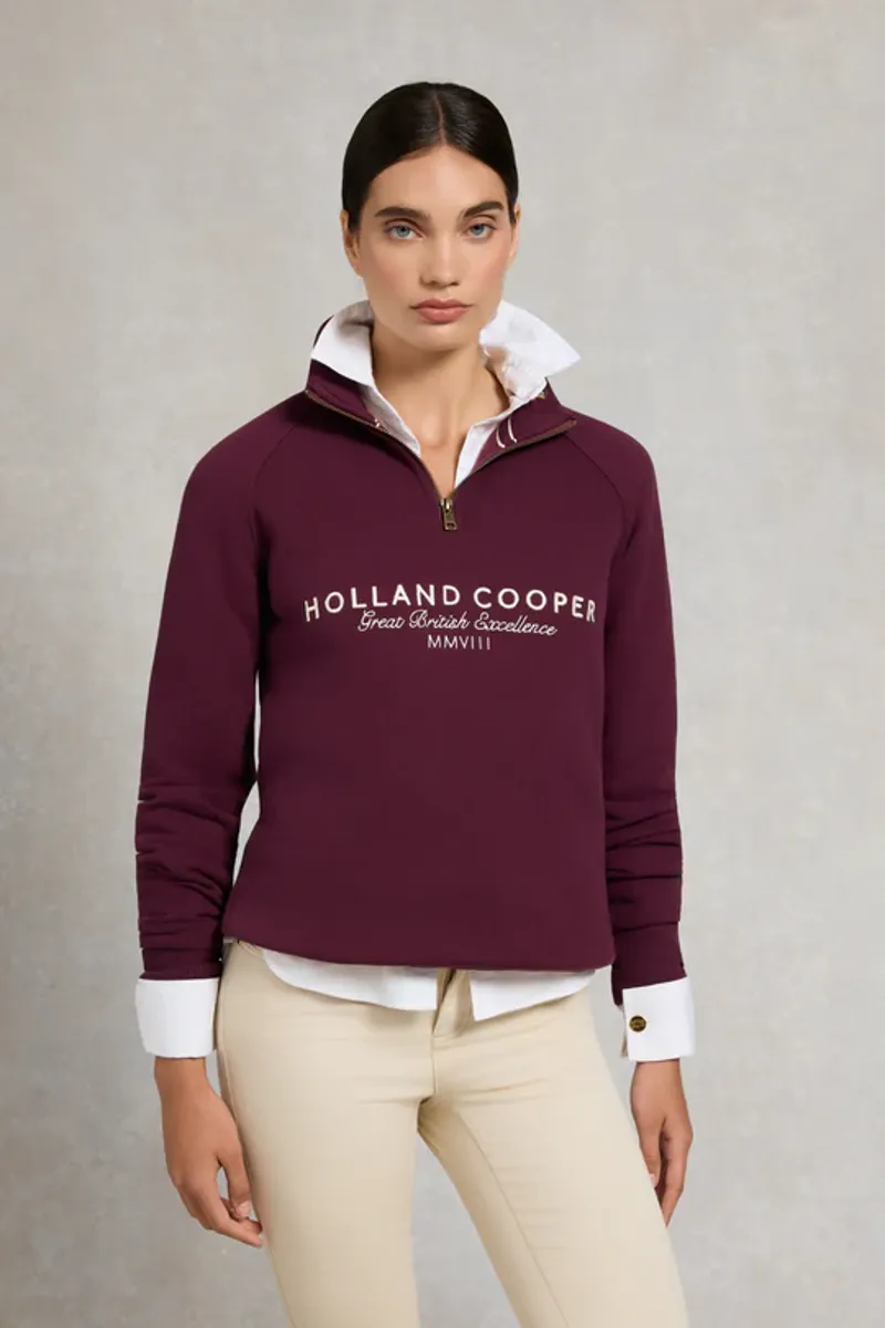 Holland Cooper Sporting Goods Zip Henley Sweatshirt in Mulberry-2