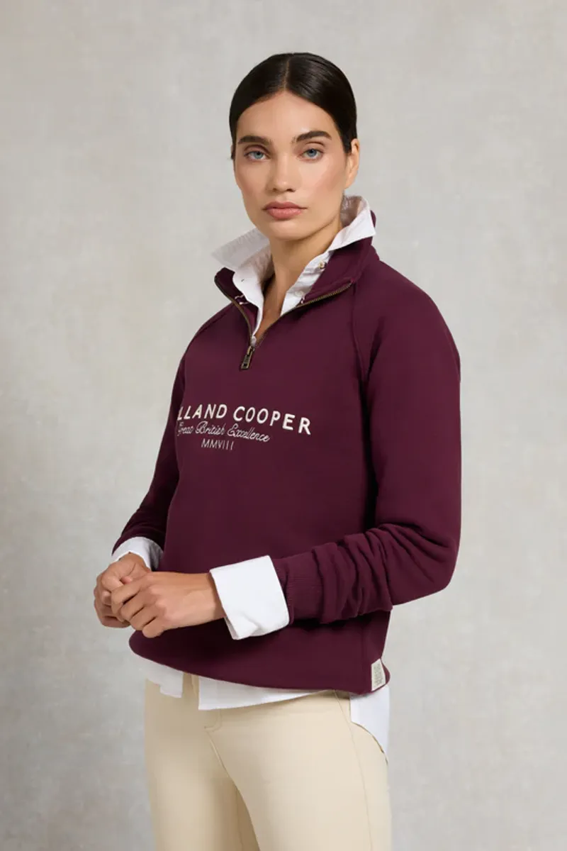 Holland Cooper Sporting Goods Zip Henley Sweatshirt in Mulberry-3