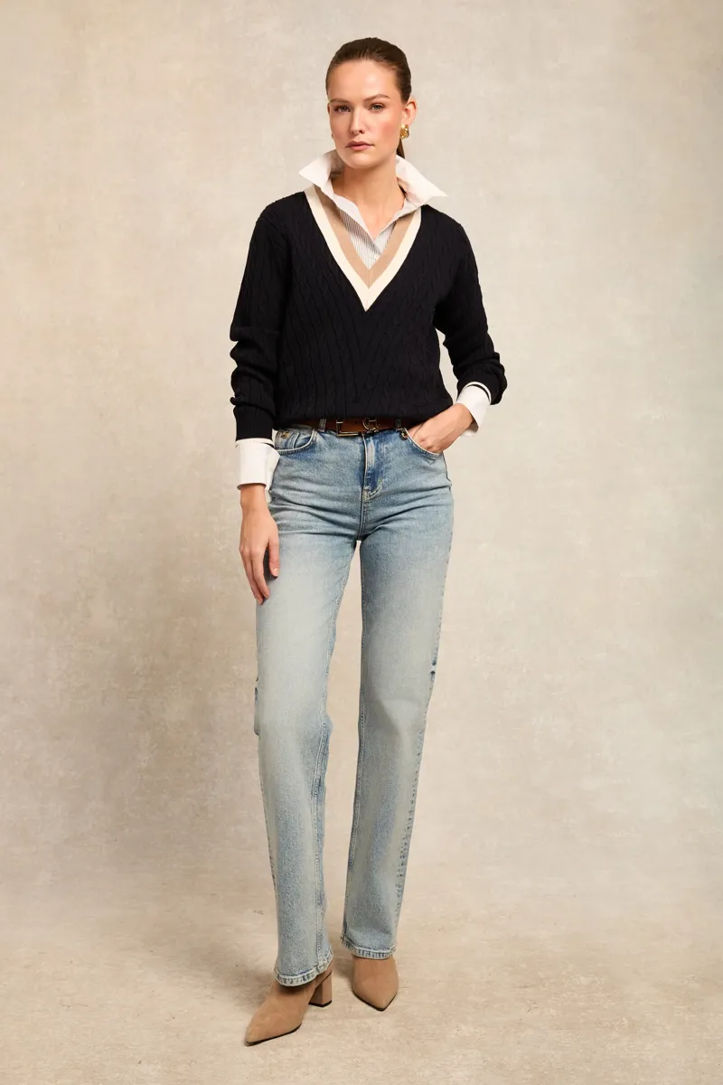 Holland Cooper Melissa V Neck Knit Ink Navy-1