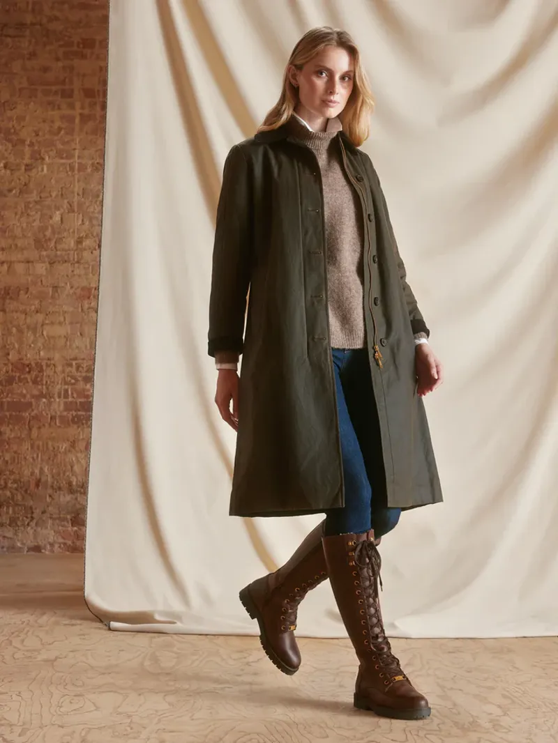 Fairfax and Favor The Edith Wax Longline Coat Dark Khaki-5