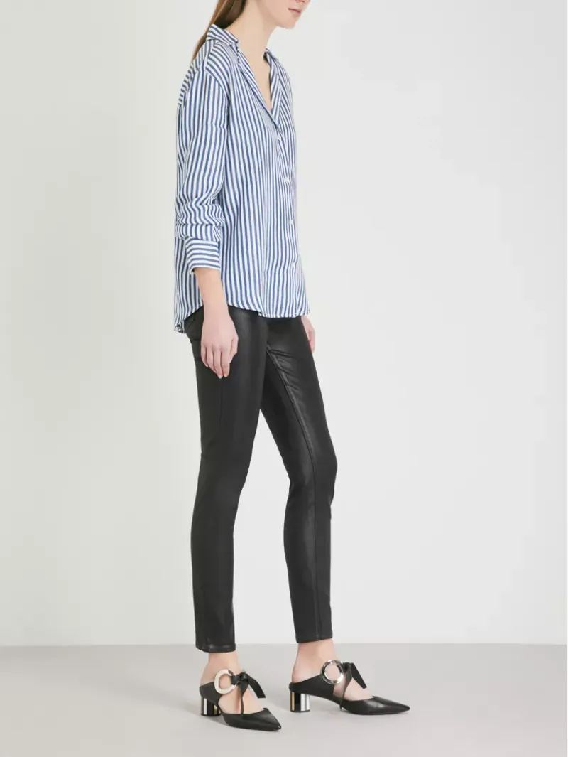 Paige Hoxton Ankle Ultra Skinny High-rise Stretch Denim Jeans Black Fog Luxe Coating -1