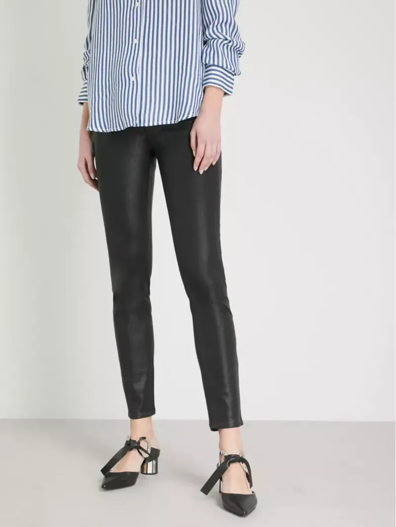 Paige Hoxton Ankle Ultra Skinny High-rise Stretch Denim Jeans Black Fog Luxe Coating -3