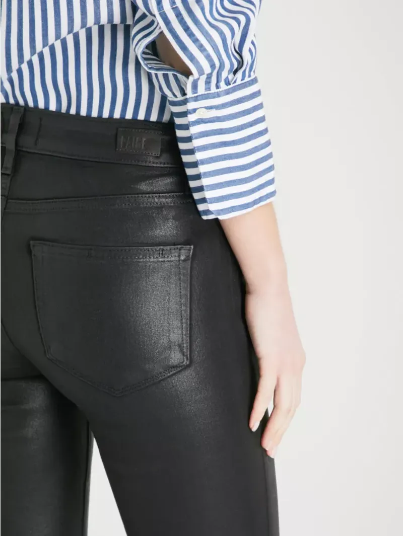 Paige Hoxton Ankle Ultra Skinny High-rise Stretch Denim Jeans Black Fog Luxe Coating -6