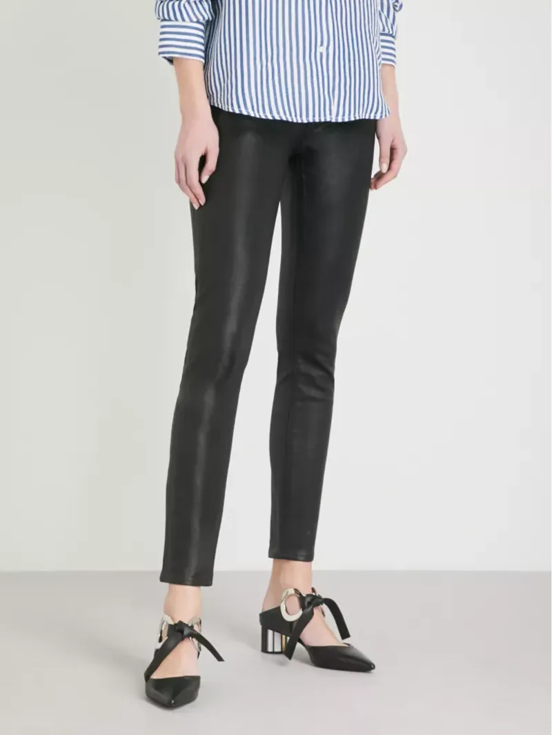 Paige Hoxton Ankle Ultra Skinny High-rise Stretch Denim Jeans Black Fog Luxe Coating -7