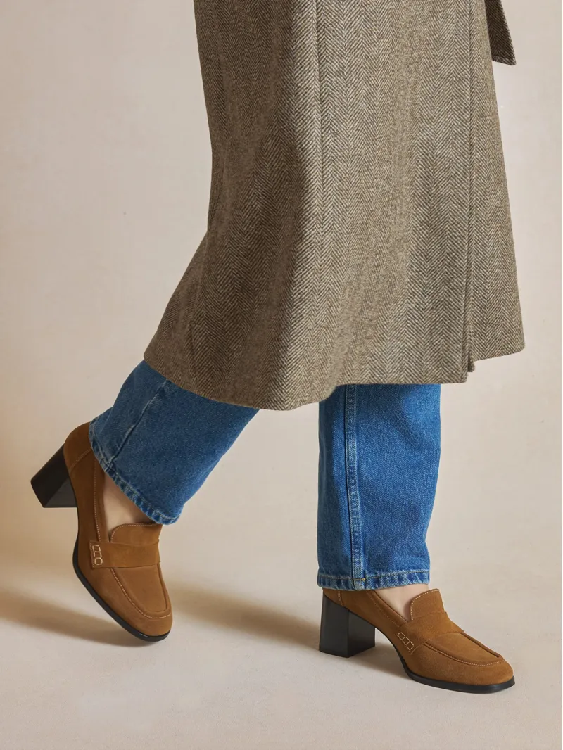 Fairfax and Favor Heeled Wroxham Loafers in Tan Suede-2