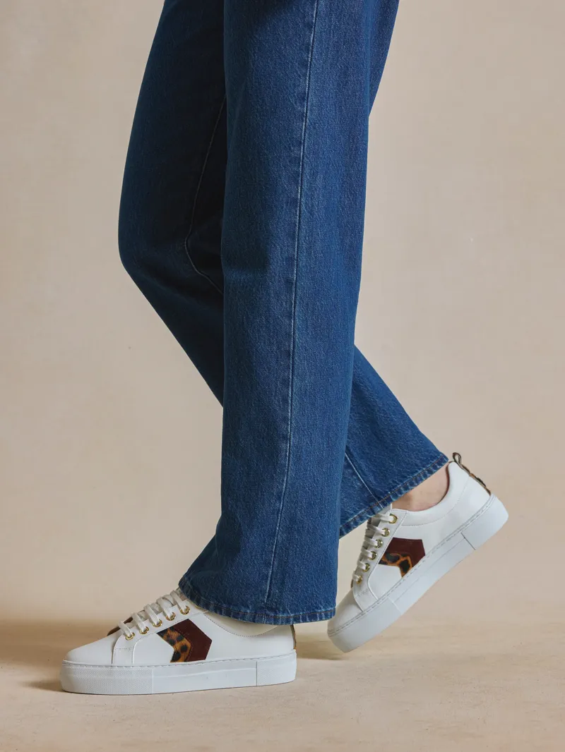 Fairfax and Favor Womens Platform Alexandra Trainer White Leather Leopard/Port-5