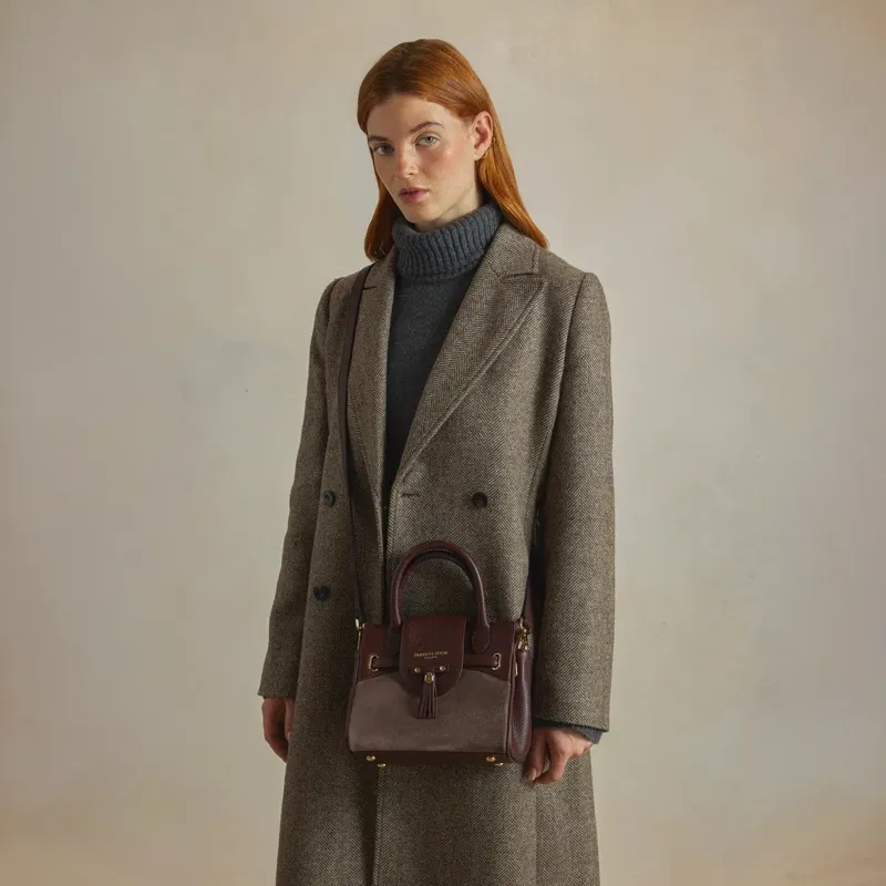 Fairfax and Favor Stockist Exclusive Mini Windsor Handbag Port and Deep Taupe Suede-5