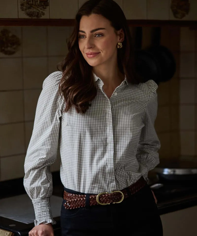 Schoffel Country Flora Gingham Shirt in Sage Green-6