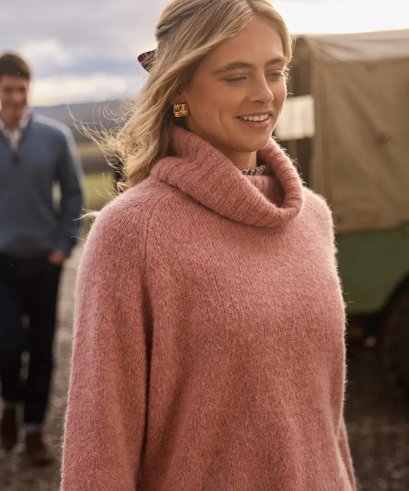 Schoffel Country Sutton Roll Neck Jumper in Dusky Pink-6