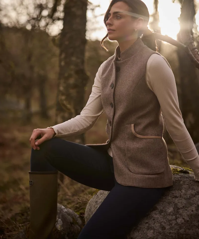 Schoffel Country Pennan Tweed Waistcoat in Cobblestone Herringbone Tweed-9