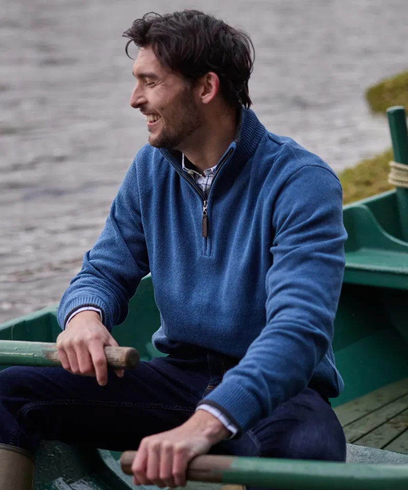 Schoffel Country Castlebay Quarter Zip Jumper in Force Blue-4