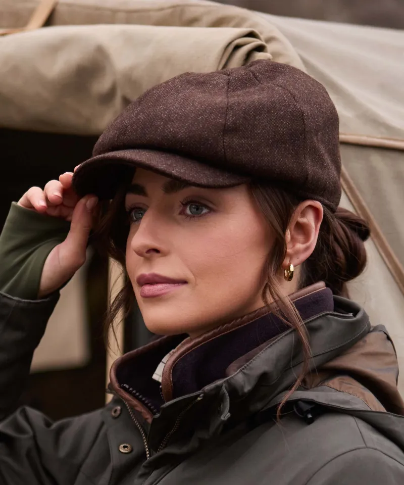 Schoffel Country Women's Newsboy Tweed Cap in Chocolate Herringbone-2