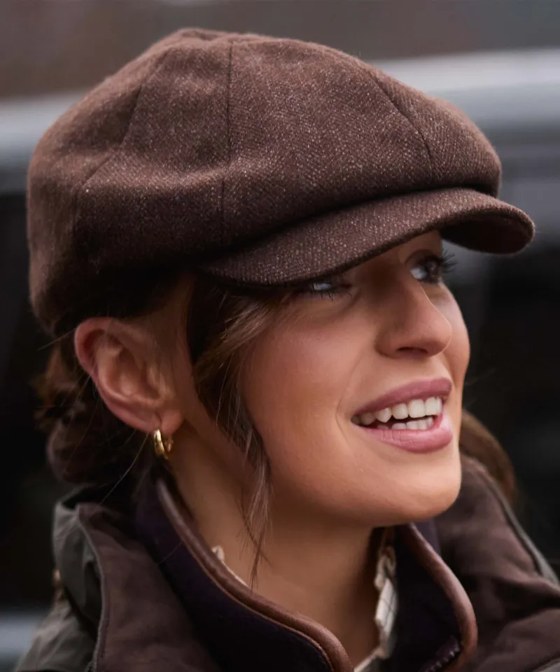 Schoffel Country Women's Newsboy Tweed Cap in Chocolate Herringbone-3