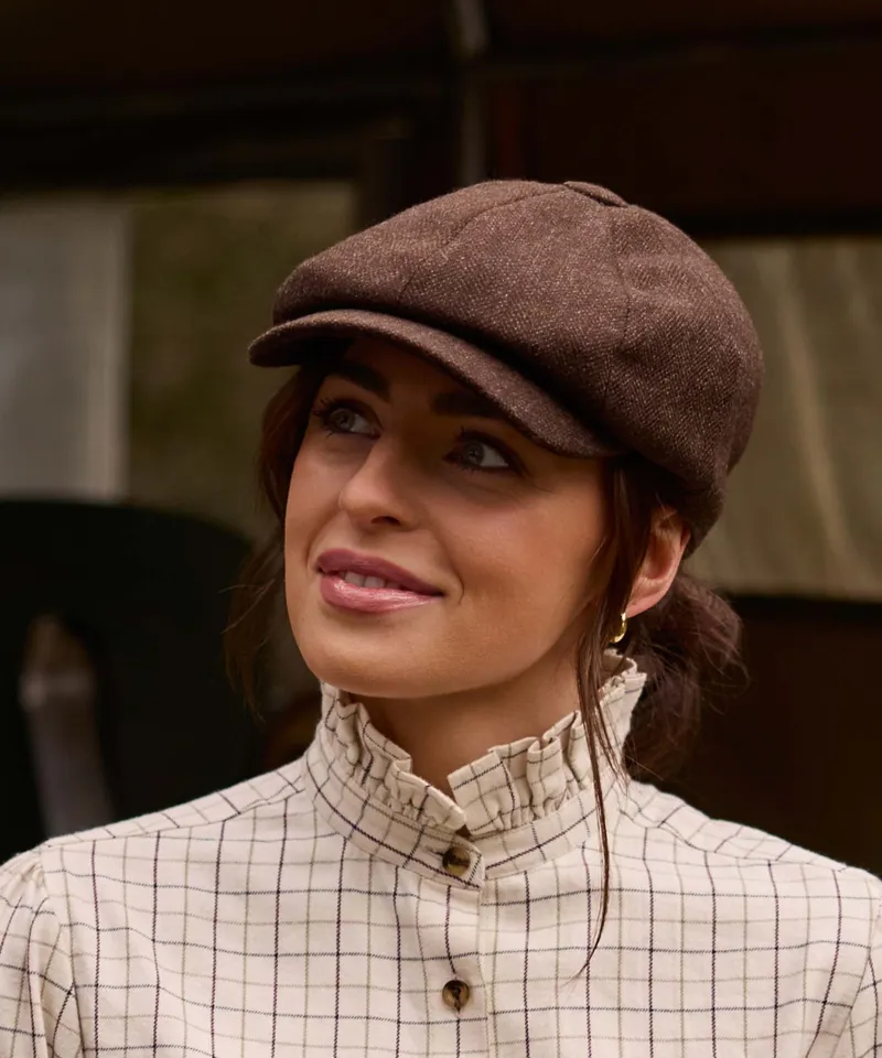 Schoffel Country Women's Newsboy Tweed Cap in Chocolate Herringbone-1
