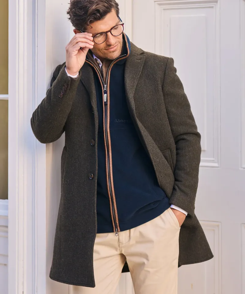 Schoffel Banchory Tweed Coat Dark Olive Herringbone-5