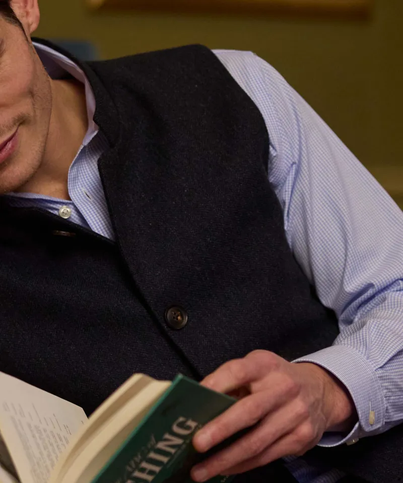 Schoffel Country Berwick Nehru Tweed Waistcoat in Dark Navy Herringbone Tweed-10