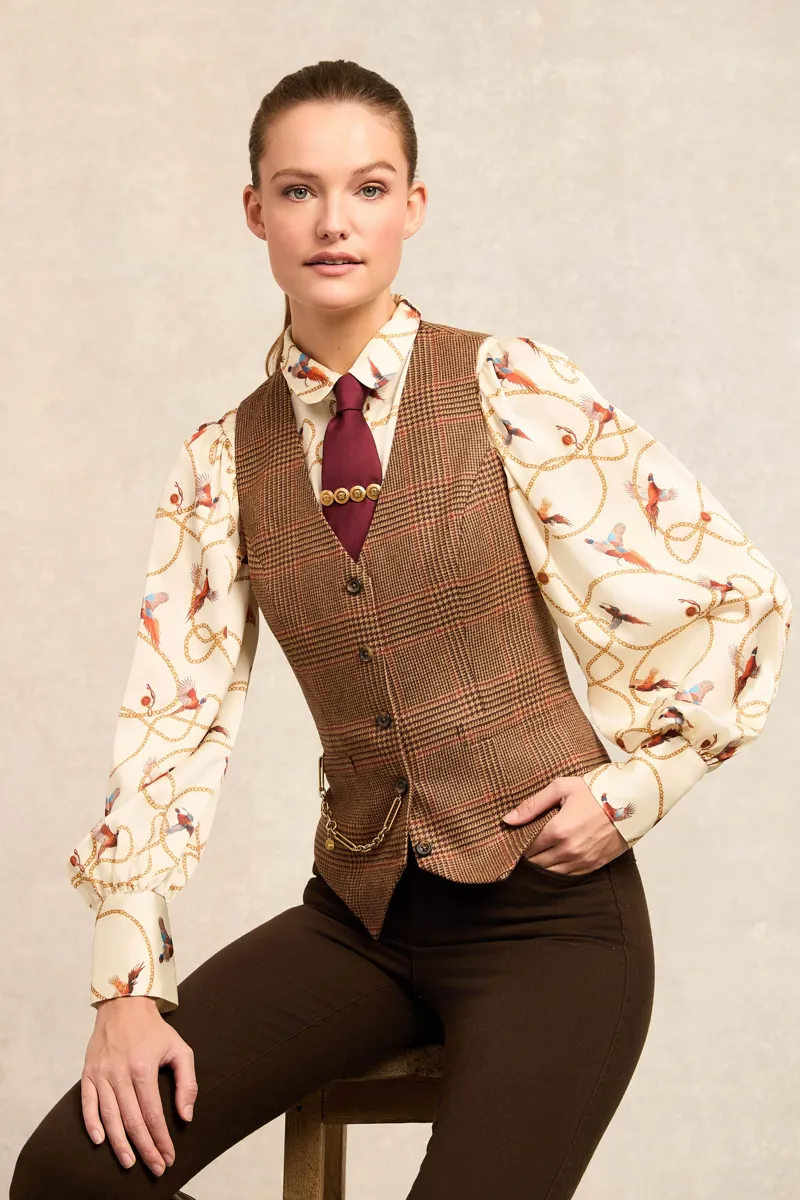 Holland Cooper Isla Satin Shirt Off White Pheasant-2