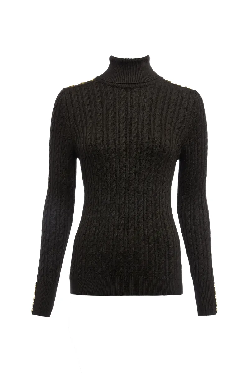 Holland Cooper Seattle Roll Neck Cable Knit Fern Green-4