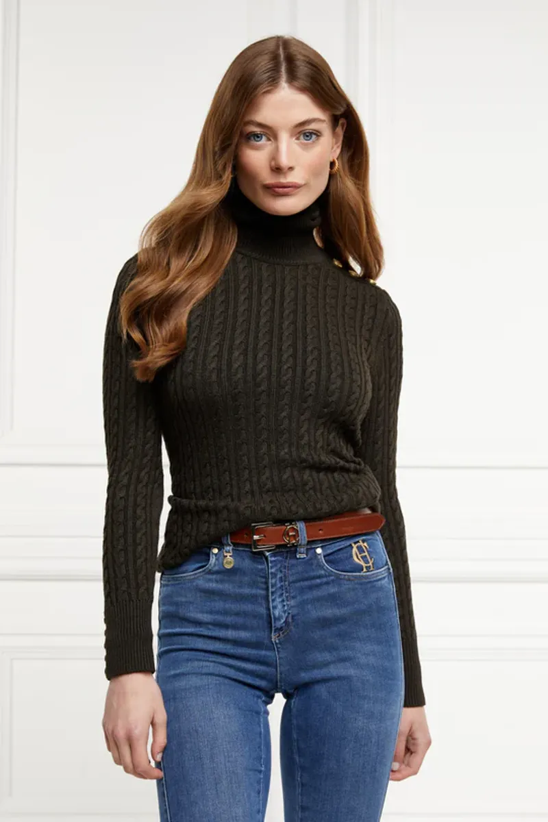 Holland Cooper Seattle Roll Neck Cable Knit Fern Green-1